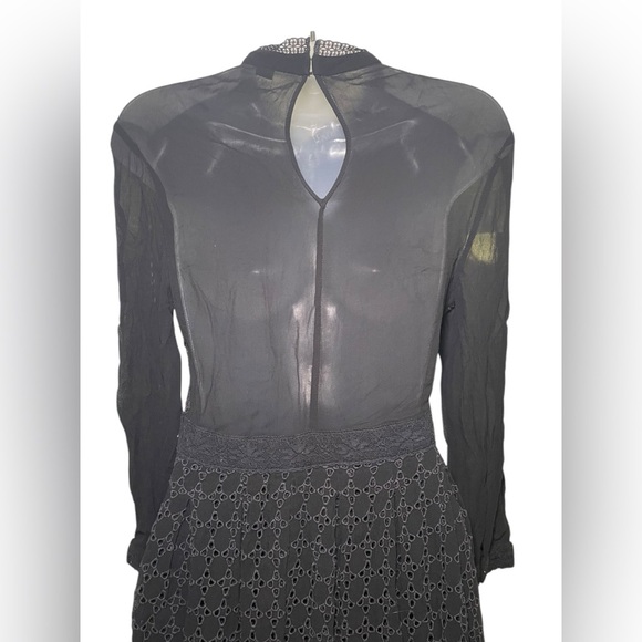 AllSaints Lilith Eyelet Fit & Flare Black Semi Sheer Dress Size 4 - Picture 7 of 10